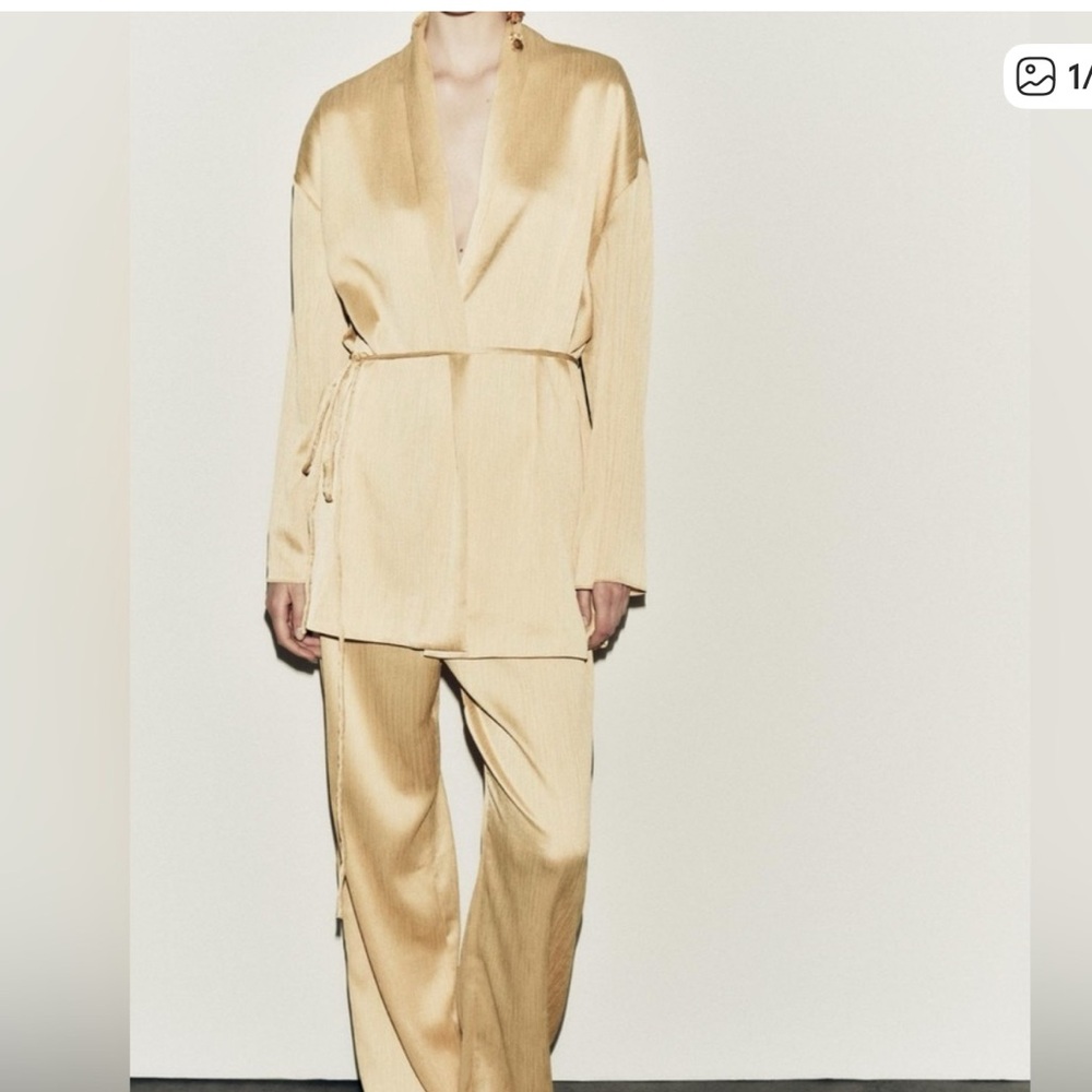 Zara Beige Wide Leg Jumpsuit top XS bottom S